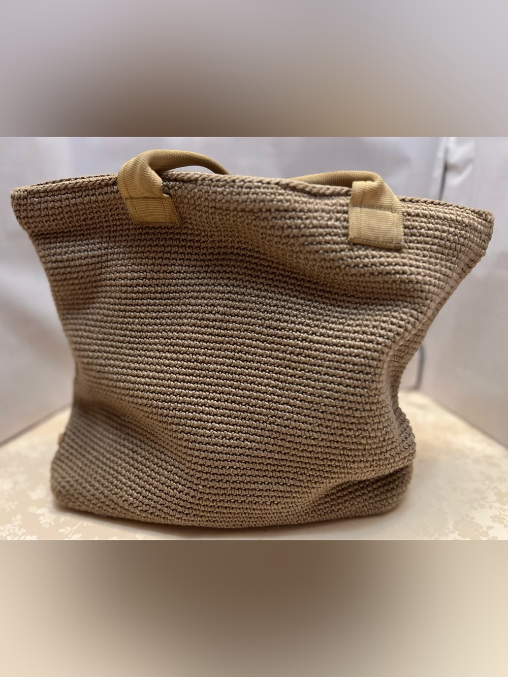 The Sak Beige Woven Tote with Short Handles